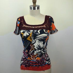 Exotic Printed knit Tee with Beading